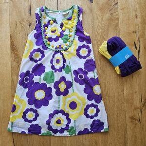 Mini Boden girl dress size 7 8 new matching Footless tights indigo purple yellow